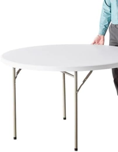 PRO&Family Commercial Round Folding Table, White Top, Powder-Coated Steel Frame, High-Impact Polyethylene Construction, Perfect for Wedding, Party, Shool, Church. (10, 48" Bi-Fold)
