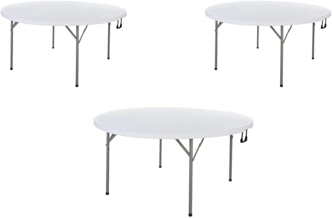 PRO&Family Commercial Round Folding Table, White Top, Powder-Coated Steel Frame, High-Impact Polyethylene Construction, Perfect for Wedding, Party, Shool, Church. (3, 60" Bi-Fold)