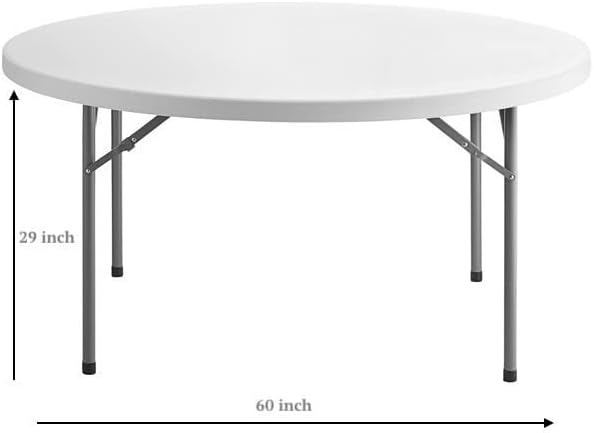 PRO&Family Commercial Round Folding Table, White Top, Powder-Coated Steel Frame, High-Impact Polyethylene Construction, Perfect for Wedding, Party, Shool, Church. (4, 60")