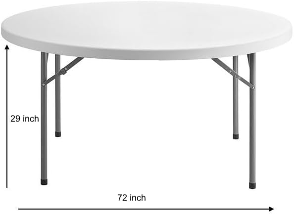 PRO&Family Commercial Round Folding Table, White Top, Powder-Coated Steel Frame, High-Impact Polyethylene Construction, Perfect for Wedding, Party, Shool, Church. (3, 72")