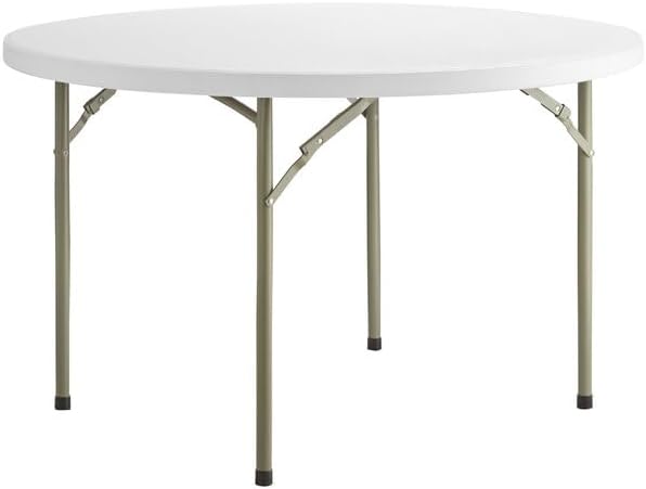 PRO&Family Commercial Round Folding Table, White Top, Powder-Coated Steel Frame, High-Impact Polyethylene Construction, Perfect for Wedding, Party, Shool, Church. (1, 48")