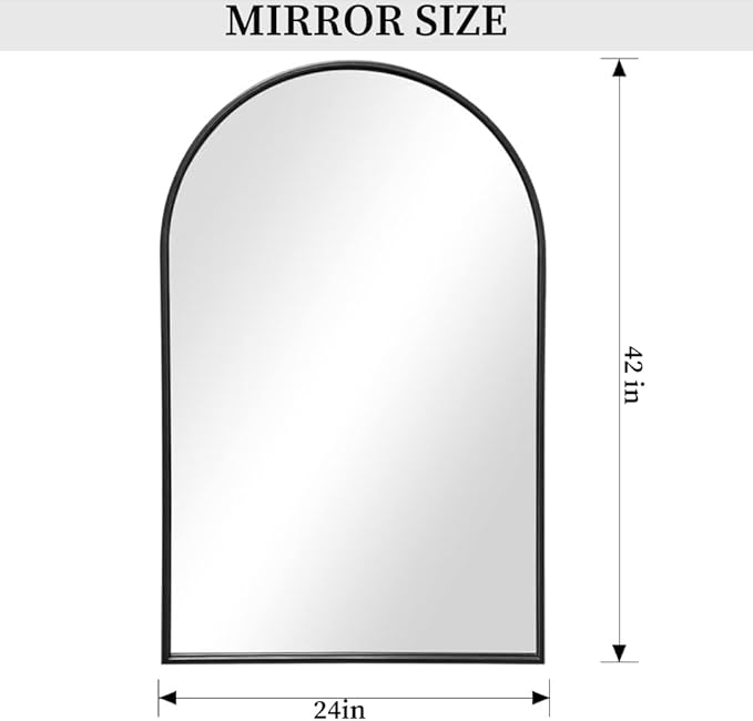 Dewfig Arched Wall Mounted Mirror, 42"x24", Arch Black Mirror for Bathroom Vanity, Living Room or Bedroom, Entryway, Hallway Wall Mirror, Farmhouse Decorative Mirror for Hanging, Black, Iron Frame
