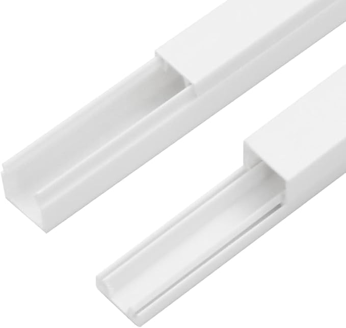 Cable Trunking Raceway Kit, 0.4 x 0.4 Inch Cord Cover, 32.8 Feet Total Length, PVC Wire Hider with Mounting Screws for Wall, Floor, Ceiling, White