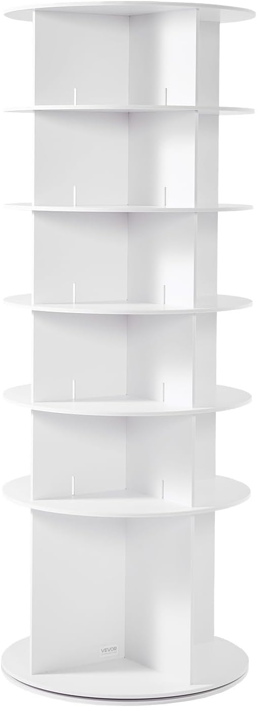 VEVOR 6 Tiers Rotating Shoe Rack Tower, 360° Spinning Shoe Rack, Revolving Storage Round Carousel Display, Freestanding Lazy Susan Organizer Display for Bedroom, Living Room, Entryway, Closet, White