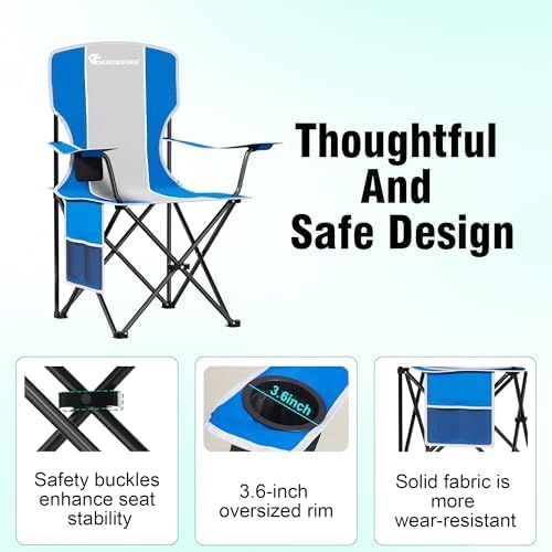 Camping Chairs, 300 LBS Capacity High Back Camping Chair, Portable Outdoor Lawn Chairs Folding with Cup Holder for Picnic, Lawn, Beach, Fishing and Sports (Blue Grey)