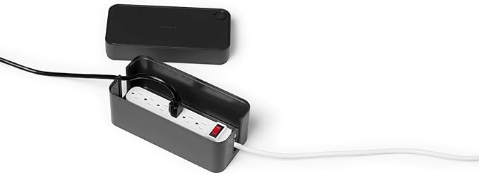 Durable Cavoline Cable Management Box S - Safely Store Power Blocks and Cables - USB Cable Outlet for Charging Devices - Made of Flame Retardant Plastic - Small Box in Graphite