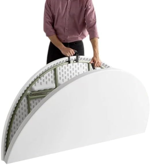 PRO&Family Commercial Round Folding Table, White Top, Powder-Coated Steel Frame, High-Impact Polyethylene Construction, Perfect for Wedding, Party, Shool, Church. (2, 72" Bi-Fold)