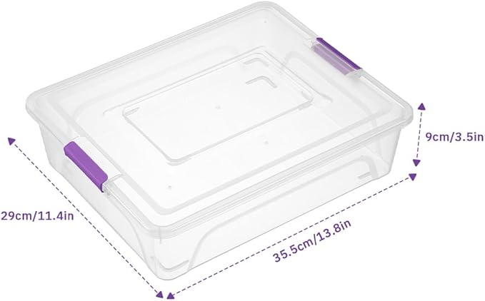 Plastic Storage Containers Clear Craft Storage Bins with Grey Handle,Organizer Box with Durable Lids Stackable Containers for Organizing Craft and Tools (4 Pack-10 Quart Purple)