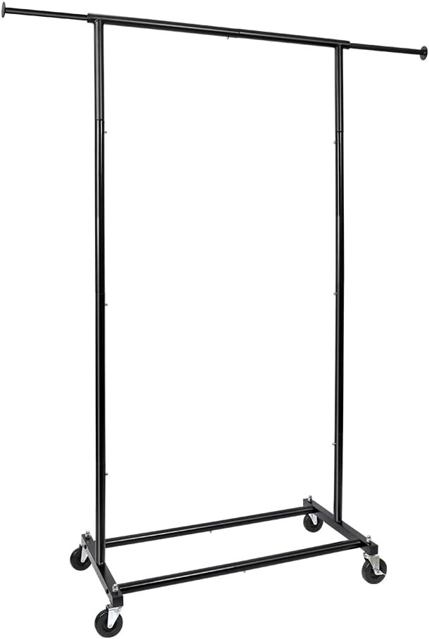 Fishat 59" H Simple Portable Standard Black Rolling Clothes Rack for Drying, Metal Freestanding Hanging Clothes Organizer with Lockable Wheels for Mobile