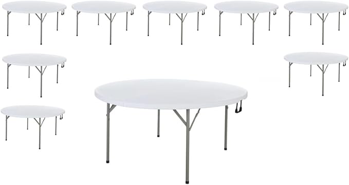 PRO&Family Commercial Round Folding Table, White Top, Powder-Coated Steel Frame, High-Impact Polyethylene Construction, Perfect for Wedding, Party, Shool, Church. (9, 60" Bi-Fold)