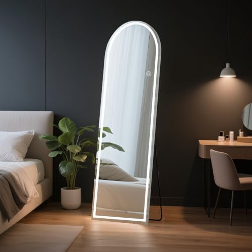OLIXIS 16"×60" Arched LED Full Length Mirror with Lights, Standing Lighted Floor Full Body Mirror with 3 Color Lighting, Wall Mounted Mirrors for Bedroom, Home, Entryway with Tempered Glass