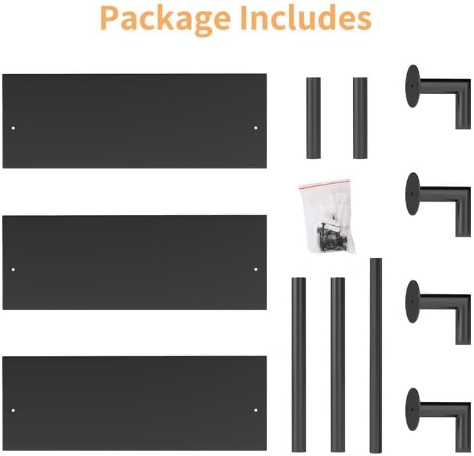 STWWO Bathroom Shelves Wall Mounted, 3 Tier Black Bathroom Shelf with Towel Bar, 26in Stainless Steel Floating Pipe Towel Racks Over Toilet, Bathroom Wall Shelves Laundry Room Kitchen Storage