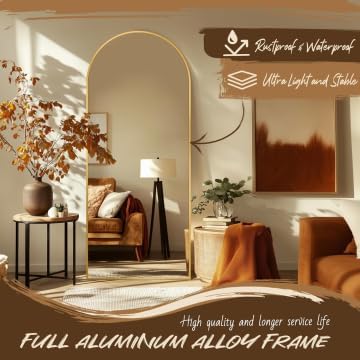 Antok Arched Full Length Mirror, 58"x21" Gold Metal Frame Floor Mirror for Bedroom Living Room, Freestanding/Wall Mount/Leaning