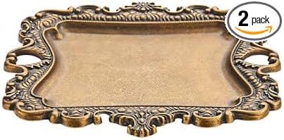 khtumeware 2 Pack Vintage Gold Jewelry Dish Antique Brass Jewelry Trays ideal for holding jewelry rings and small trinkets.
