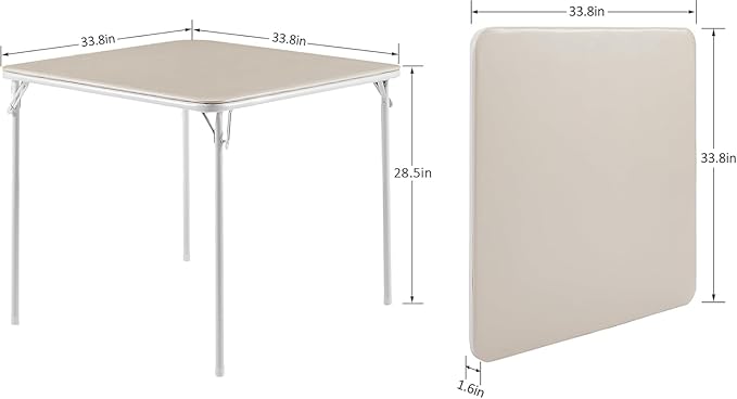 VECELO 5-Piece Folding Card Table Square and Chair Set with Collapsible Legs & Vinyl Upholstery,Portable for Indoor & Outdoor, Beige