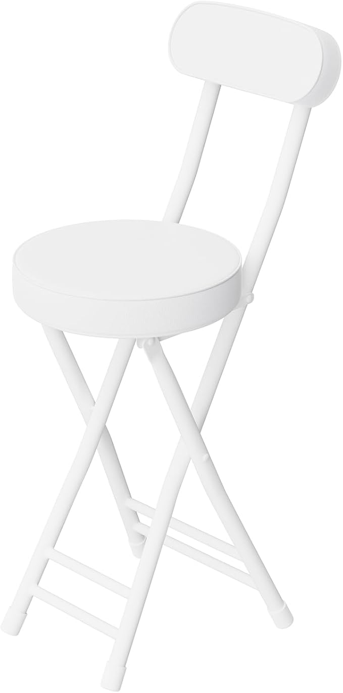 Folding Stool,Cushioned Padded Folding Bar Stool,24inch White Height Heavy Duty Portable Chair Stool with 300lbs Capacity for Kitchen Living Room Garden Camping Fishing