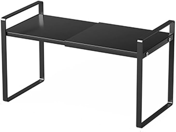 Expandable Cabinet Shelf Organizer Adjustable Storage Rack Stackable Metal Home Organization for Kitchen Pantry Spice Cupboard Under Sink Countertop - Black, 1 Pack