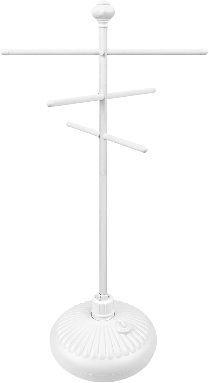 Pool Towel Rack Outdoor, 59" Aluminum Towel Holder with Wide Stable Base,3 Adjustable Bars, Pool Furniture,Rustproof Towel Drying Rack for Pool, Patio, Hot Tub,& Spa – White