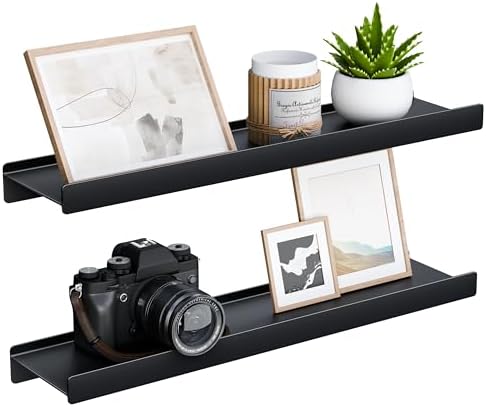 Widen Floating Shelves for Wall, Wall Mounted Shelves with Lip for Storage, Metal Display Shelves, Kitchen/Living Room/Bedroom/Bathroom Shelf, White 12 inch 2 Pack