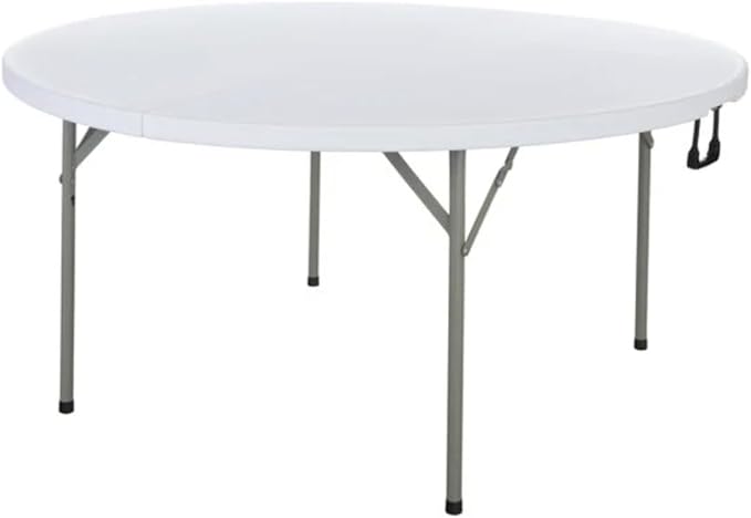 PRO&Family Commercial Round Folding Table, White Top, Powder-Coated Steel Frame, High-Impact Polyethylene Construction, Perfect for Wedding, Party, Shool, Church. (9, 60" Bi-Fold)