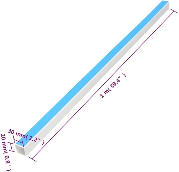 Cable Trunking Raceway 32.8ft Kit, 1.2 x 0.8 Inch PVC Cord Cover for Wall, Self-Adhesive Wire Hider Management System for Home Office, White