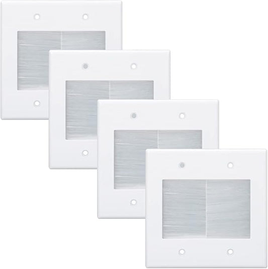 2 Gang Brush Wall Plate White, Double Gang Cable Management Kit for Power Cords and Low Voltage Cables in-Wall Pass Through (Pack of 4)…