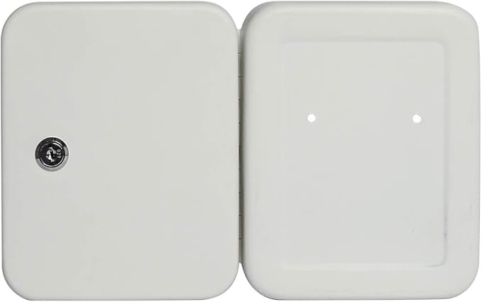 Jssmst Key Lock Box Wall Mount Security Key Storage Box, Locking Key Cabinet Wall Mount with 20 Key Hooks & Tags Key Labels, 7.87 x 6.3 x 2.95 inches, White Matt