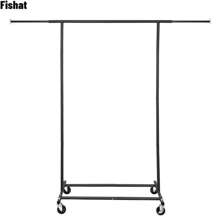 Fishat 59" H Simple Portable Standard Black Rolling Clothes Rack for Drying, Metal Freestanding Hanging Clothes Organizer with Lockable Wheels for Mobile