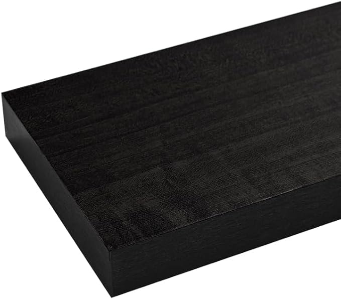 Black Floating Shelves for Wall, Set of 4 Wooden Wall Mounted Shelves for Bathroom Over Toilet, Bedroom, Kitchen, Living Room & Office, Hanging Storage and Wall Decor, 12"x7"x1.5"