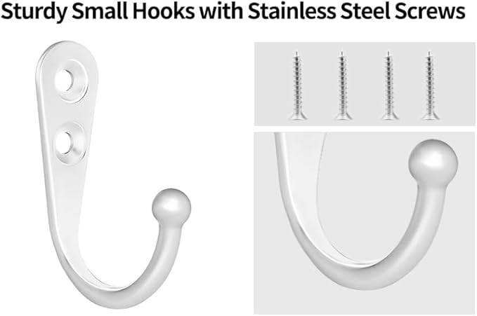 20 Pcs Key Hooks Coat Hooks for Hanging, Key Holder, Wall Mount Hook with Stainless Steel Screws, Command Hooks Utility Hangers for Key, Hat, Cup, Coat, Picture (White)