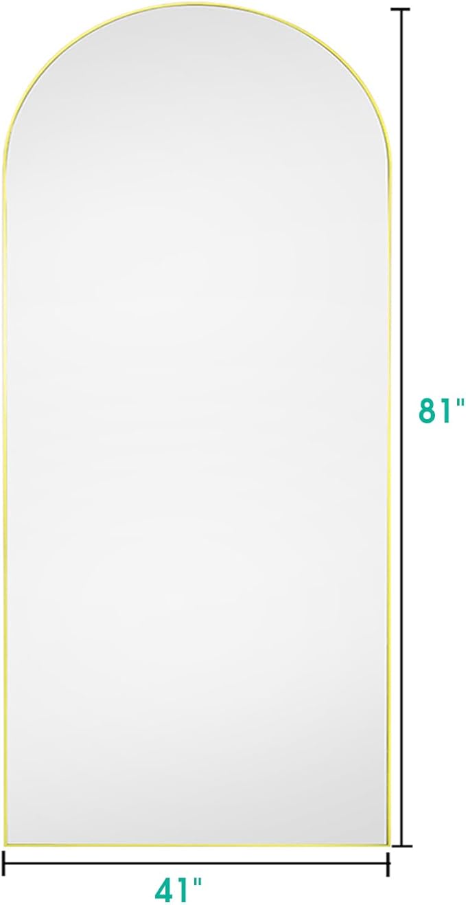 BEVERDY Arched Floor Mirror, 41" x 81", Freestanding, Gold Arch Full Body Mirror for Bedroom
