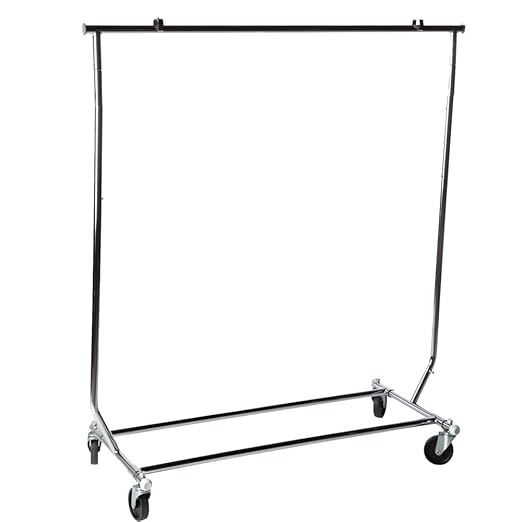 NAHANCO RCS-1 Heavy Duty Rolling Clothes Rack, Single Bar, Collapsible, Heavyweight - Chrome