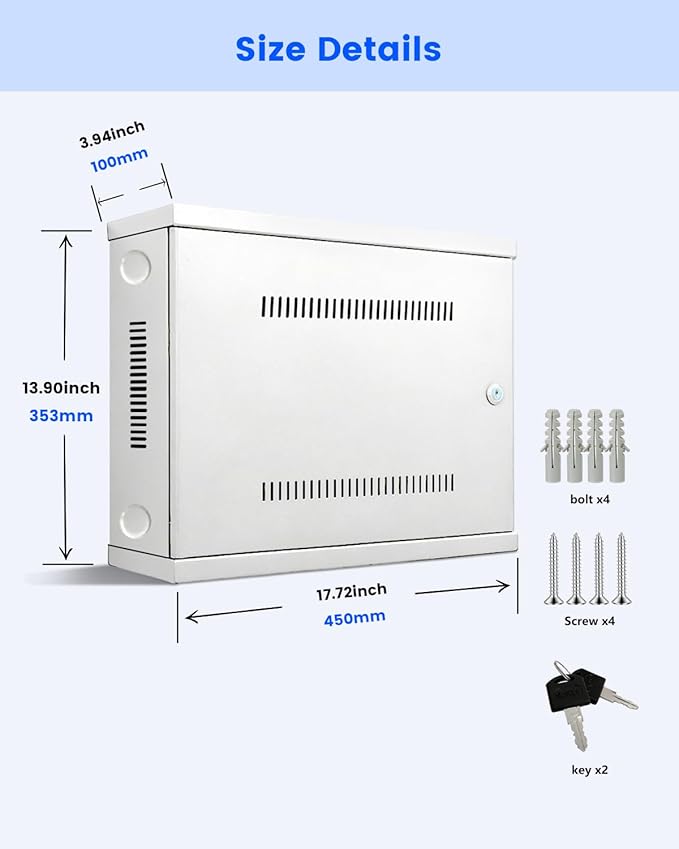 DVR Lock Box & NVR Enclosure, Heavy Duty Lockable Metal Cabinet for CCTV Surveillance, Wall Mount with Ventilation & Cable Management