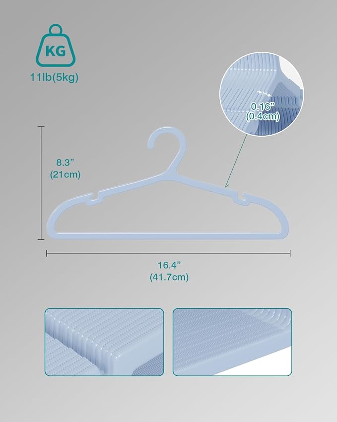 ABHENG 30 Pack Clothes Hangers, Non Slip Plastic Coat Hangers, Space Saving, Heavy Duty, Hanging Dry Wet Clothes, 16.4" x 8.3", Light Blue UAPY0530L