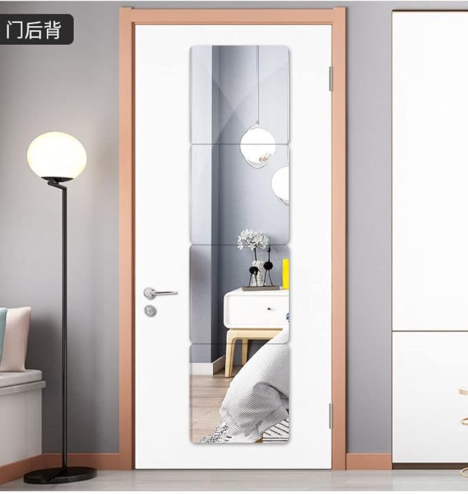 JEOYOO Wall Mirror Full Length, on Door Mirrors, Cheap Mirror Acrylic, shatterproof Gym Mirrors for Home Gym, 8"X8"-4 Pcs, Workout Non Glass Mirrors for Bedroom, Over Door Mirror Kids