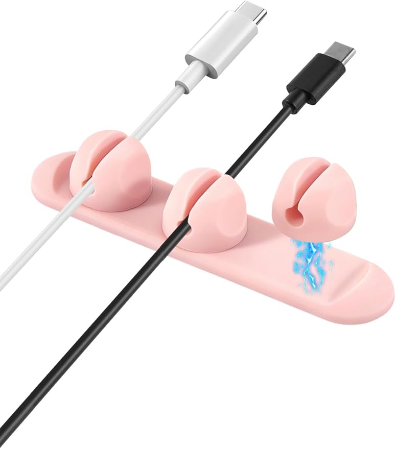 Magnetic Silicone Cable Clips with No-Residue Strong Adhesive – Desk, Under-Desk, Nightstand, Wall, Car, Office & Home Cord Organizer for Cable Management - Pink