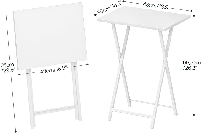 HOOBRO Folding TV Tray Tables, Set of 2 Side Table for Small Space, Industrial Snack Tables for Eating at Couch, Stable Metal Frame, Easy Assembly, Space Saving, White WW25BZ01N1