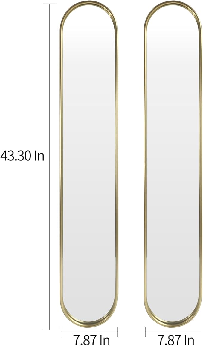 OUSHUAI Gold Full Length Oval Mirror,Narrow Capsule Long Mirrors with Metal Frame for Entryway,Hallway,Living Room 44"X8"(2pcs) …