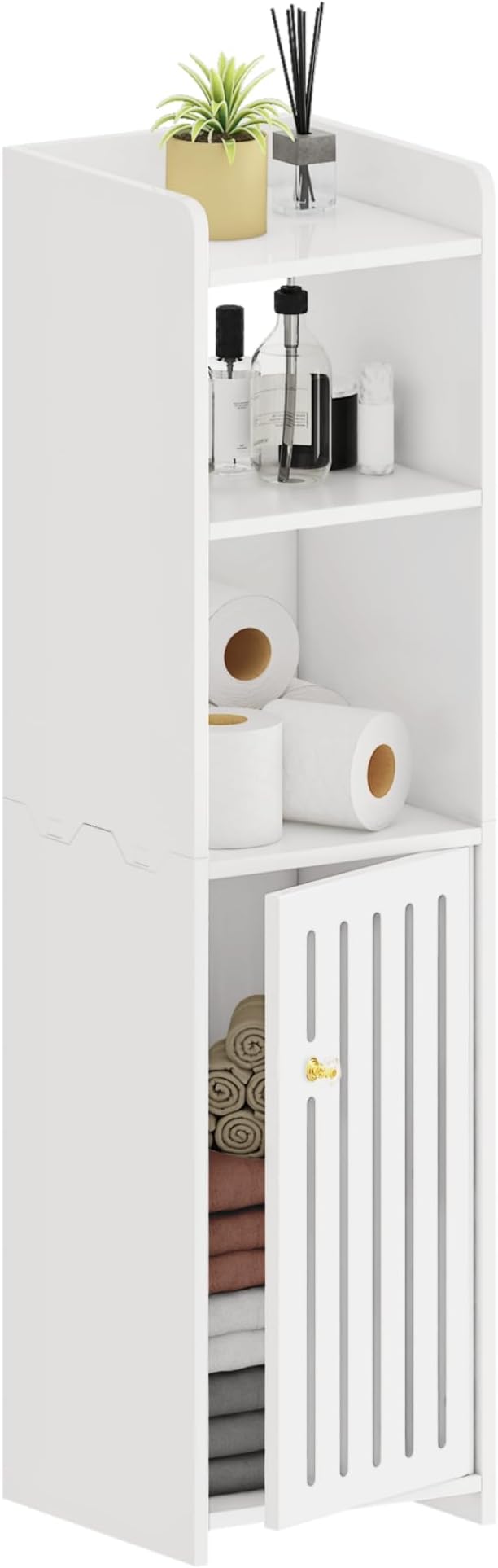 Narrow Bathroom Storage Cabinet, 4-Tier Slim Bathroom Organizers with Door and Open Shelf for Toilet Bathroom Small Spaces (7.9" D x 7.9" W x 31.5" H)
