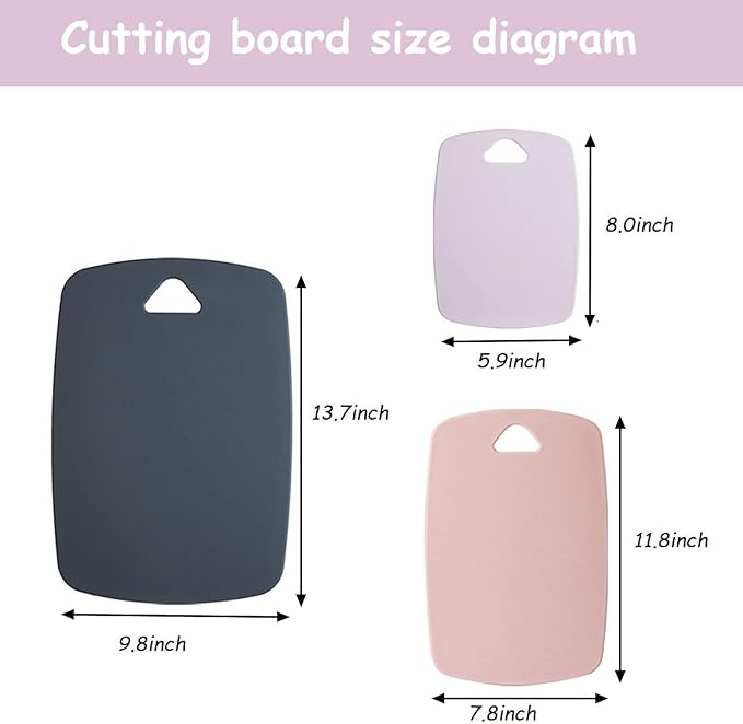 Plastic Cutting Board Set of 3, Cutting Boards for Kitchen,Thick Chopping Boards for Meat, Veggies, Fruits, with Easy Grip Handle, Dishwasher Saf,Suitable for outdoor camping, RV. (Pink)