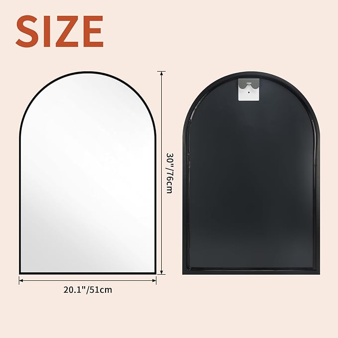 Giftgarden Black Arched Mirror 20x30 Inch, Arch Bathroom Mirror Wall Mounted with Aluminum Frame for Vanity, Powder Room, Bedroom, Mantle