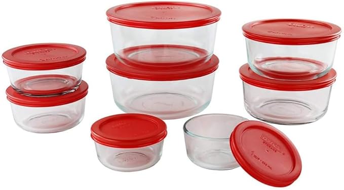 Pyrex Simply Store (8-Pack) Glass Food Storage Containers Set, (1, 2, 4 & 7 Cup) Meal Prep Containers With Plastic BPA-Free Lids, Dishwasher & Microwave Safe