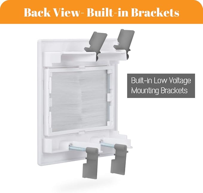 2 Gang Brush Wall Plate White Built in Low Voltage Mounting Bracket for Cables Pass Through 2 Pack