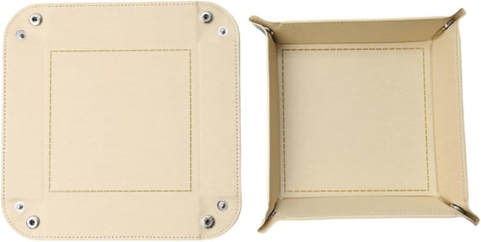 Valet Tray Desktop Storage Organizer – Vegan Leather Catchall Bedside Vanity Tray Nightstand Caddy Holder for Remote Controller, Watch, Keys, Phone, Wallet, Coin, Jewelry, Beige