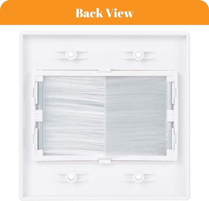 2 Gang Brush Wall Plate White 2 Pack, Double Gang Cable Management Kit for TV Coaxial, HDMI, Ethernet Cables, Speaker Wires and Power Cords Pass Through.