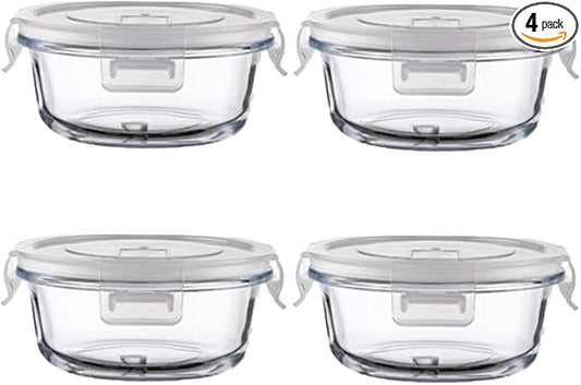 12oz Round Glass Food Containers With Lids, Small Round Glass Meal Prep Containers set,1.5 Cup Small Clear Food Storage Bowls BPA-Free, Microwave, Dishwasher, Freezer Safe（White）