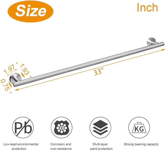 TocTen Bath Towel Bar - Thicken SUS304 Stainless Steel Bathroom Towel Holder, Towel Rod for Bathroom Heavy Duty Wall Mounted Towel Rack Hanger (33IN, Brushed Nickel)