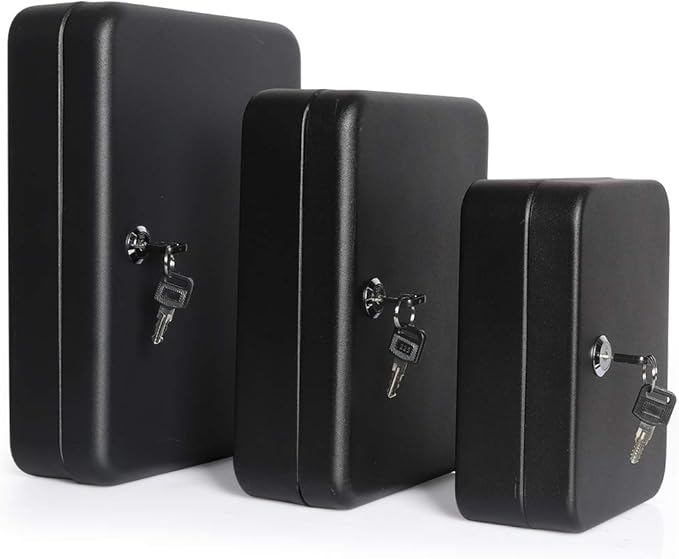 Jssmst Lock Keyboxes Wall Mount Security Key Storage Box, Locking Key Cabinet Wall Mount with 24 Key Hooks & Tags Key Labels, 9.84 x 7.87 x 2.95 inches, Black Matt
