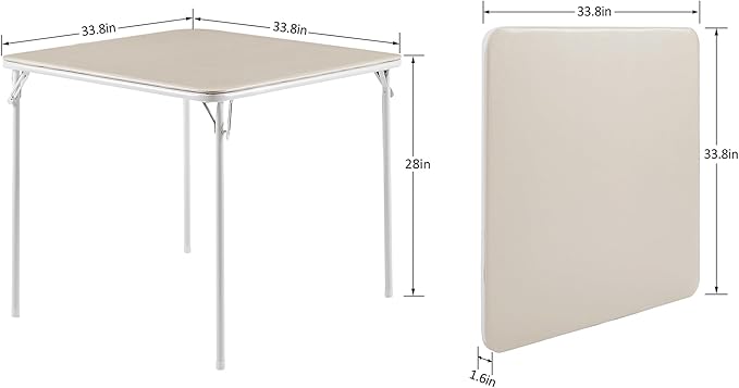 VECELO 34'' Folding Card Table Square with Soft Padded Tabletop, Portable for Dining Room, Parties, Games, Puzzles, Beige