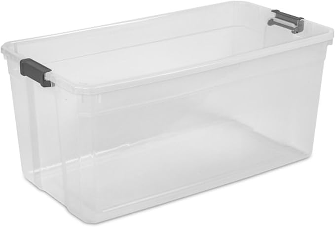 Sterilite 9-Pack Modular Stacker Box, Durable Clear Plastic Storage Bins with Latching Lids, 200 Quart - Stackable Organizing Container Boxes for Closet, Bathroom, and Office